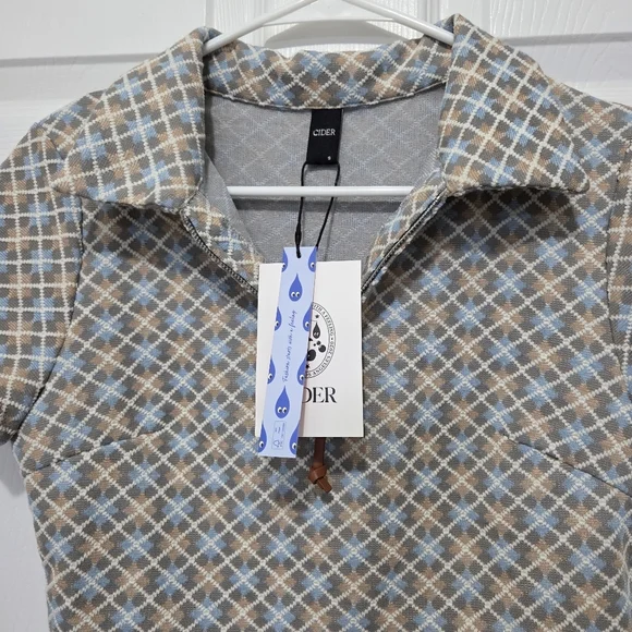 Cider Jacquard Quarter Zip Polo Geometric Short Sleeve Baby Blue Tee Sz Small - Picture 6 of 7